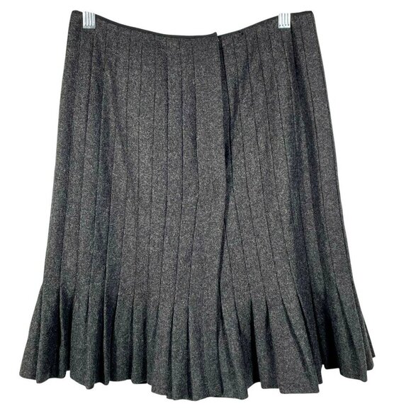 charles nolan couture wool pleated wrap flounce hem knee-length skirt charcoal 6 - Picture 2 of 16